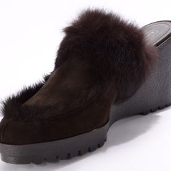 NEW COACH SUEDE + RABBIT FUR MULES BOOTS 10 M