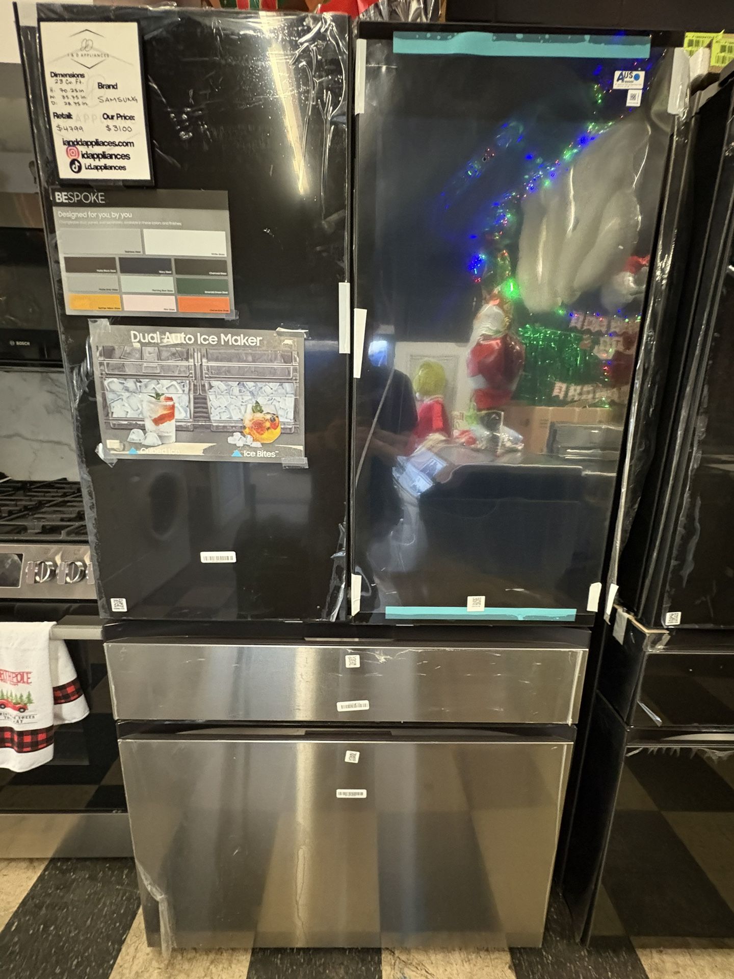 Samsung Bespoke 4 Door Family Hub Refrigerator In Charcoal Glass And Stainless Steel