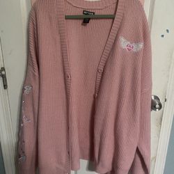 HOT TOPIC Pink Embroidered Cardigan