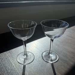 Pair of Clear Coupe Glasses 5.25” Stemmed Cocktail Champagne Glasses