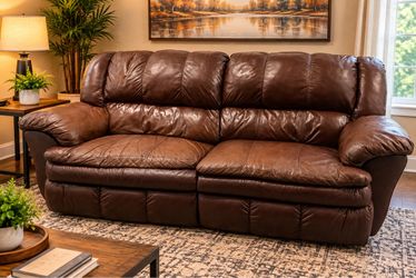Brown Leather Two-Seat Sofa