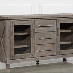 Living Spaces Jaxon Grey 65” Sideboard – Solid Wood – $475 OBO