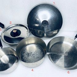 Lot Of 6 Revere Ware Kitchen Cookware Pots & Lids, Sizes As Described