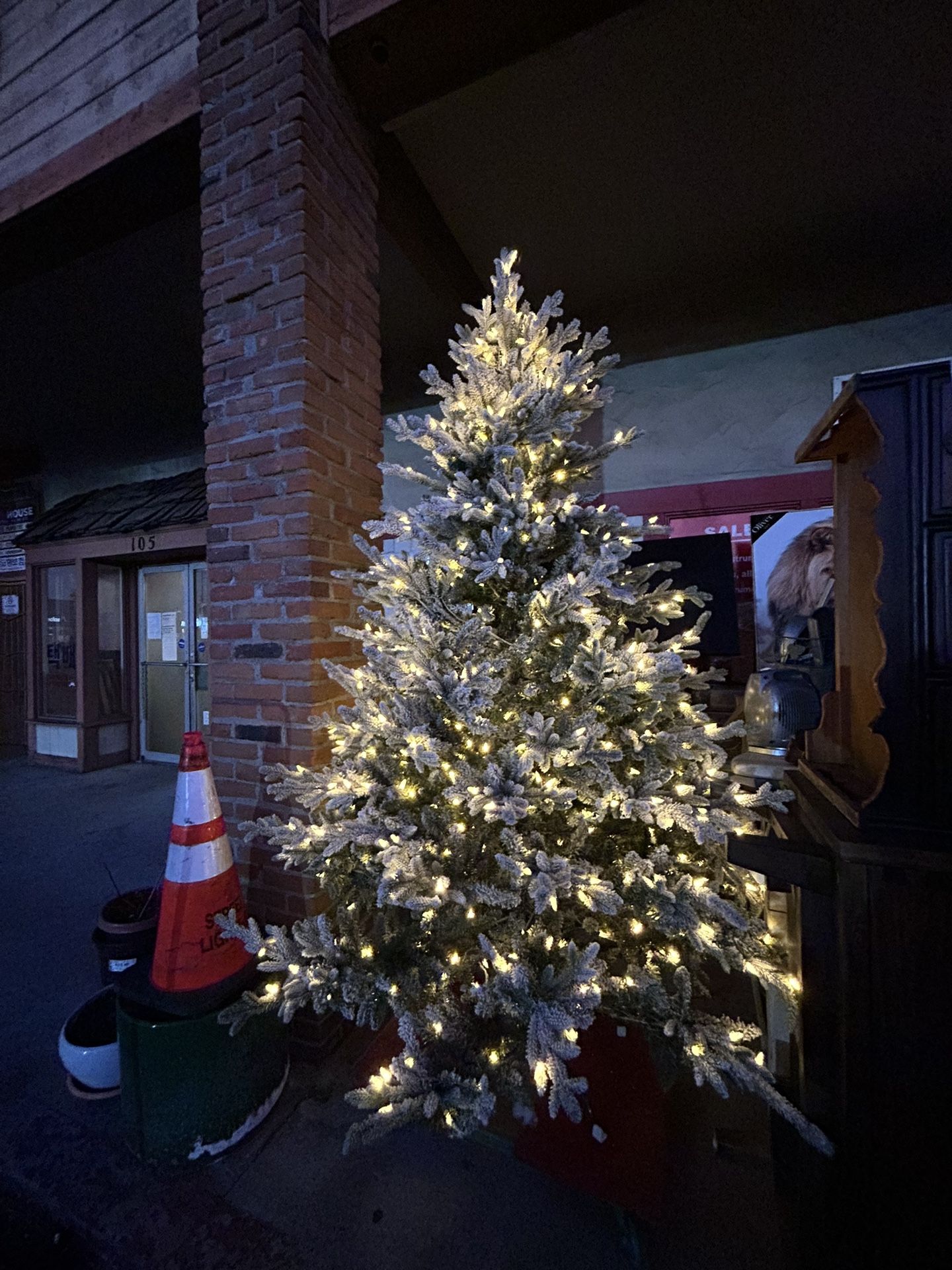 At Home 7.5ft Pre-Lit Frosted Bridgton Spruce Tree
