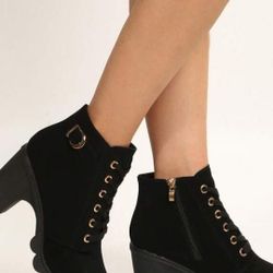Womens Lace Up High Hill Boots 