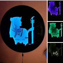 Egyptian Goddess Isis Lighted Etched Glass Wall Piece, Remote Control Leds