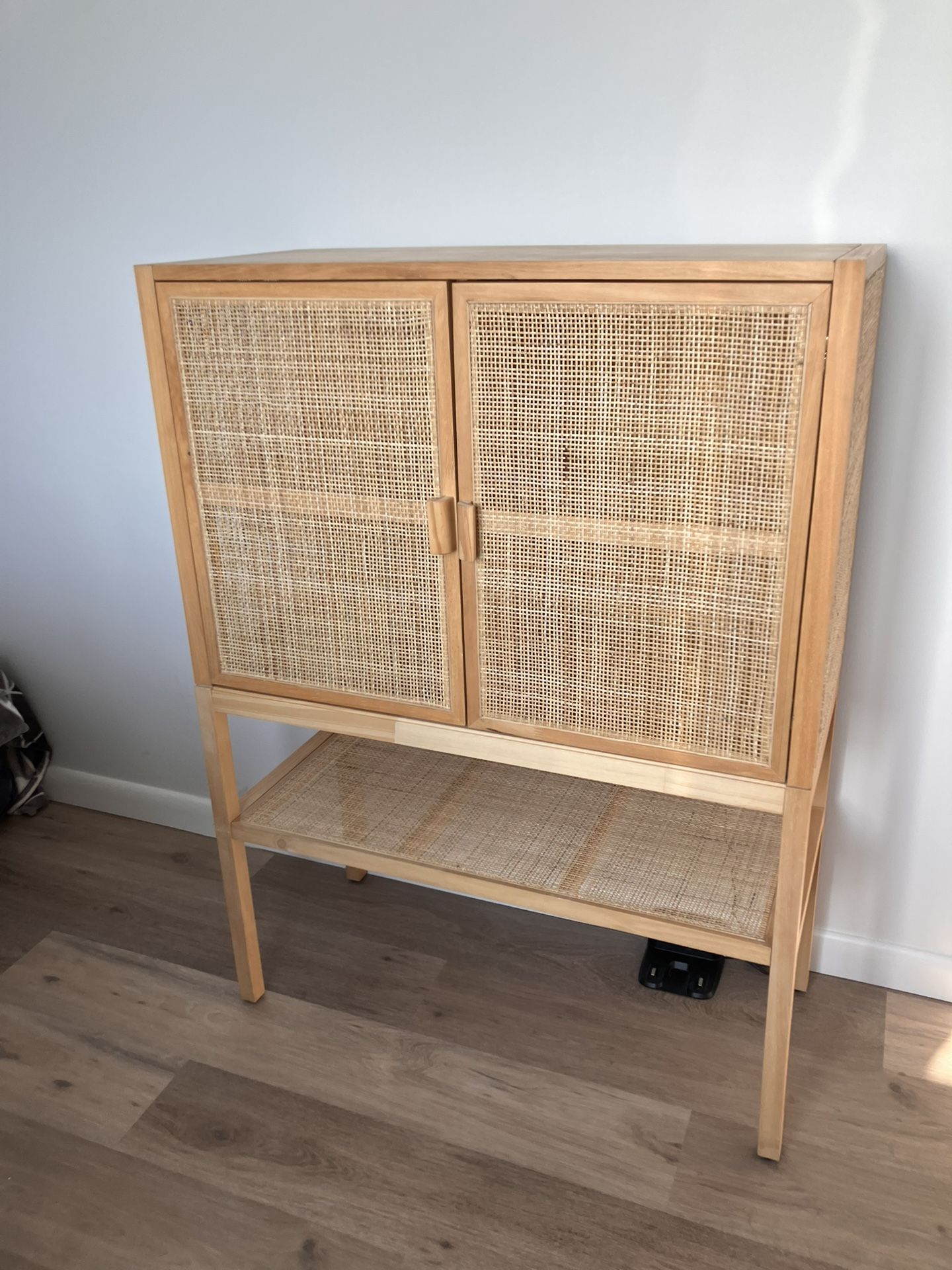 PINE CABINET WITH RATTAN