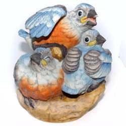 Vintage Collectible Baby Bluebirds Figurine Statue 3 Bird Babies Spring Japanese