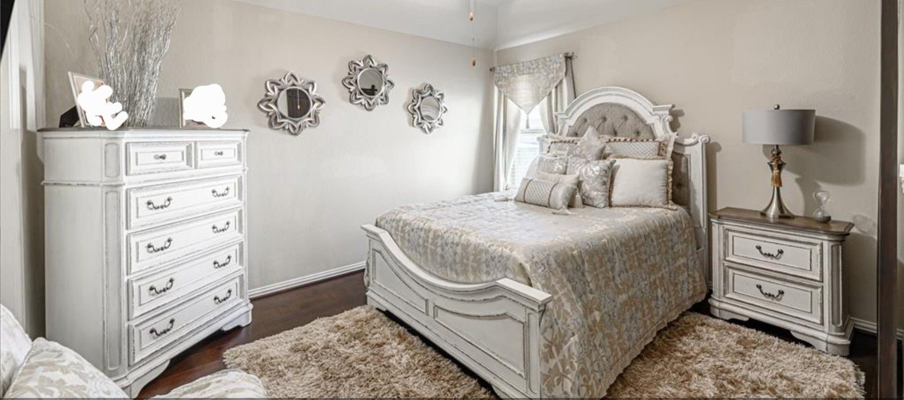 White Rustic Colchester Upholstered Daybed with Mattress, White Rustic Queen-Size Bedroom Set, White Rustic Desk & Chair