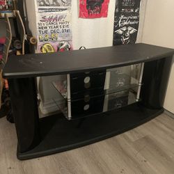 Black Wooden & Glass Shelf/Entertainment Center