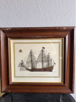 Vintage Turner HMS Sovereign of the Seas Framed Ship Print H.A. Muth 19x16.5