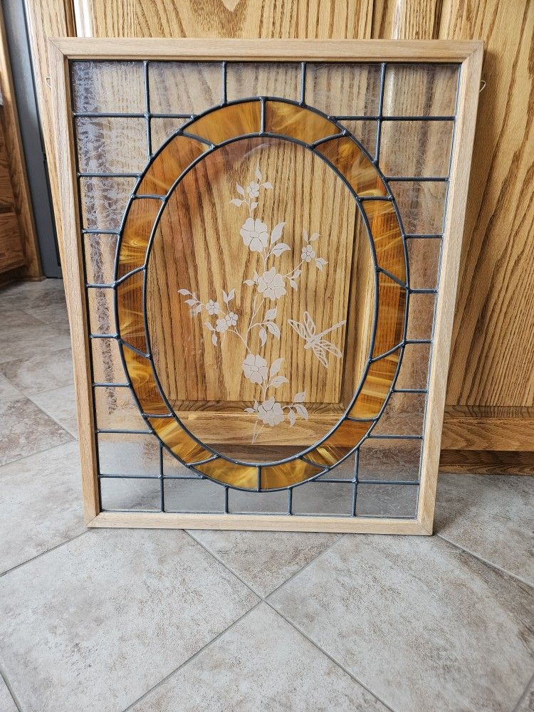 Stained and etched glass hanging