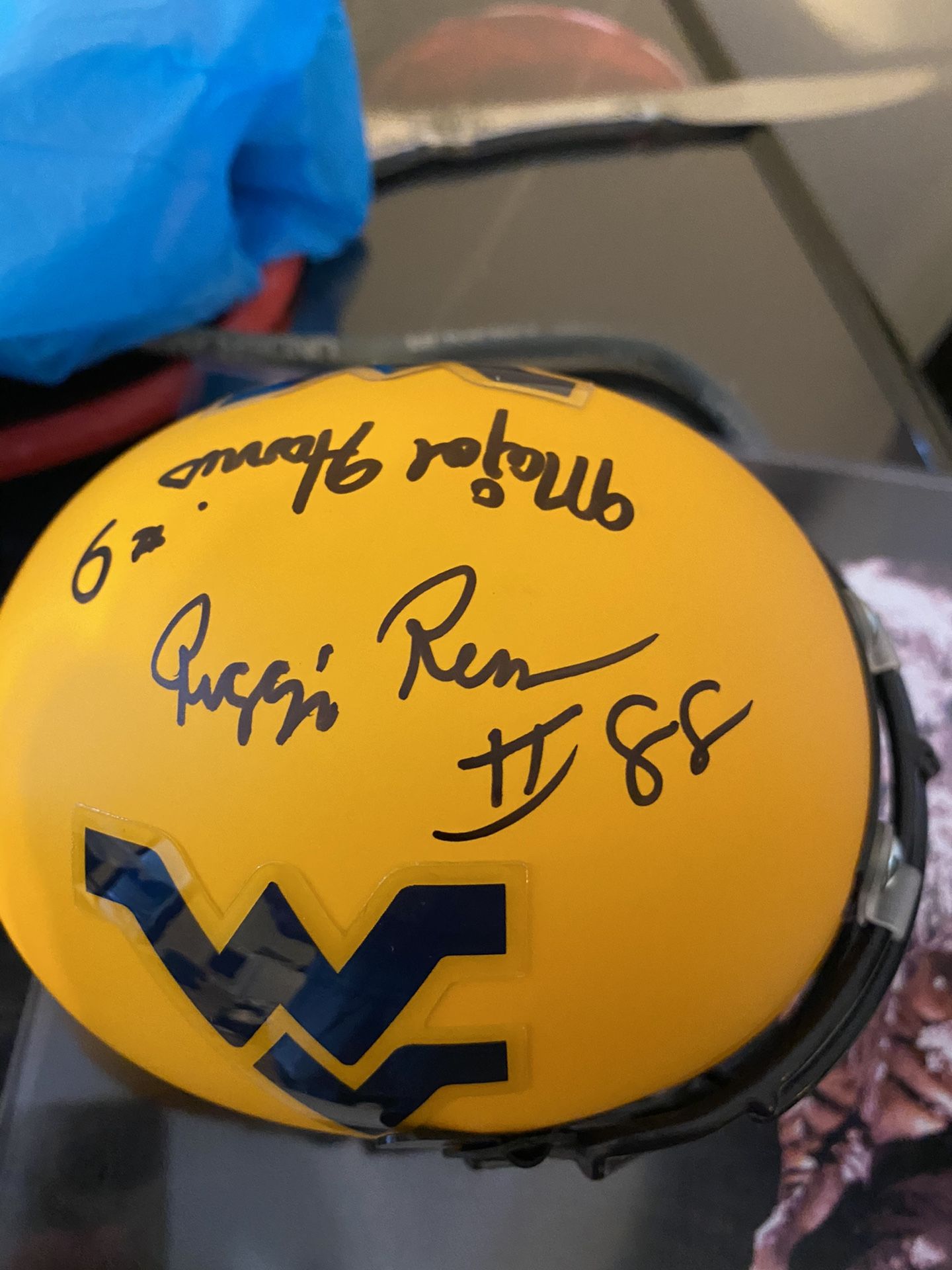 Wvu major harris and Reggie rembert autograph mini helmet