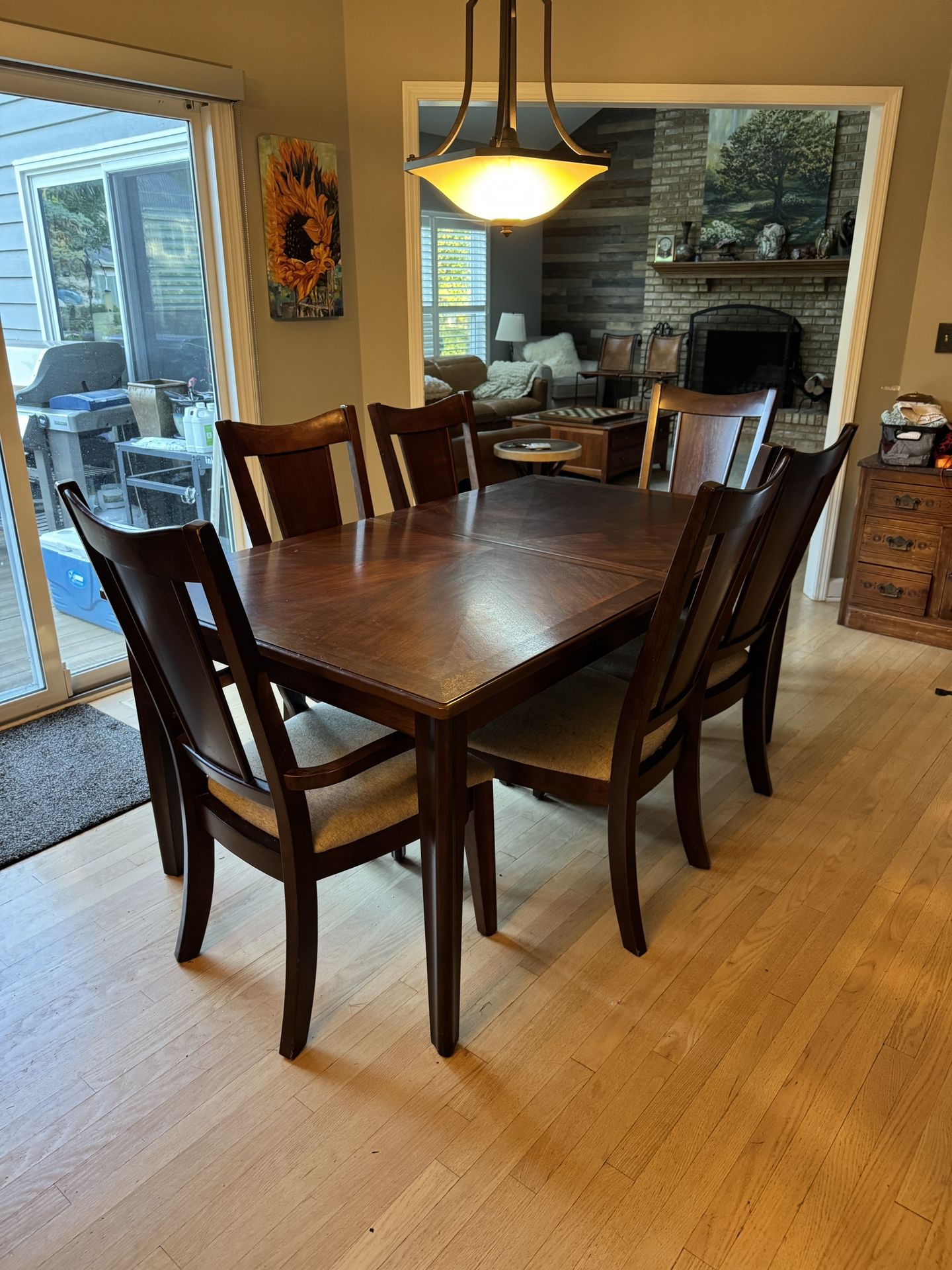 Dark walnut dining table with 6 chairs