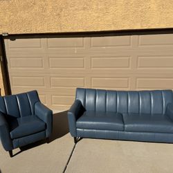 Blue Leather Couch Set