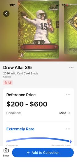Drew Allar 2026 Wild Card Card Studs Green 3/5