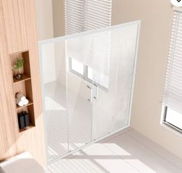 Puerta de ducha semi-sin marco VEVOR, 145-140 cm de ancho x 178 cm de alto, puerta corrediza doble de vidrio templado transparente de 6 mm (1/4"), imp