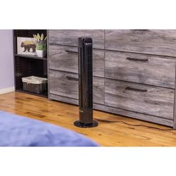 30 in. 3-Speed Oscillating Black Tower Fan with Remote Control