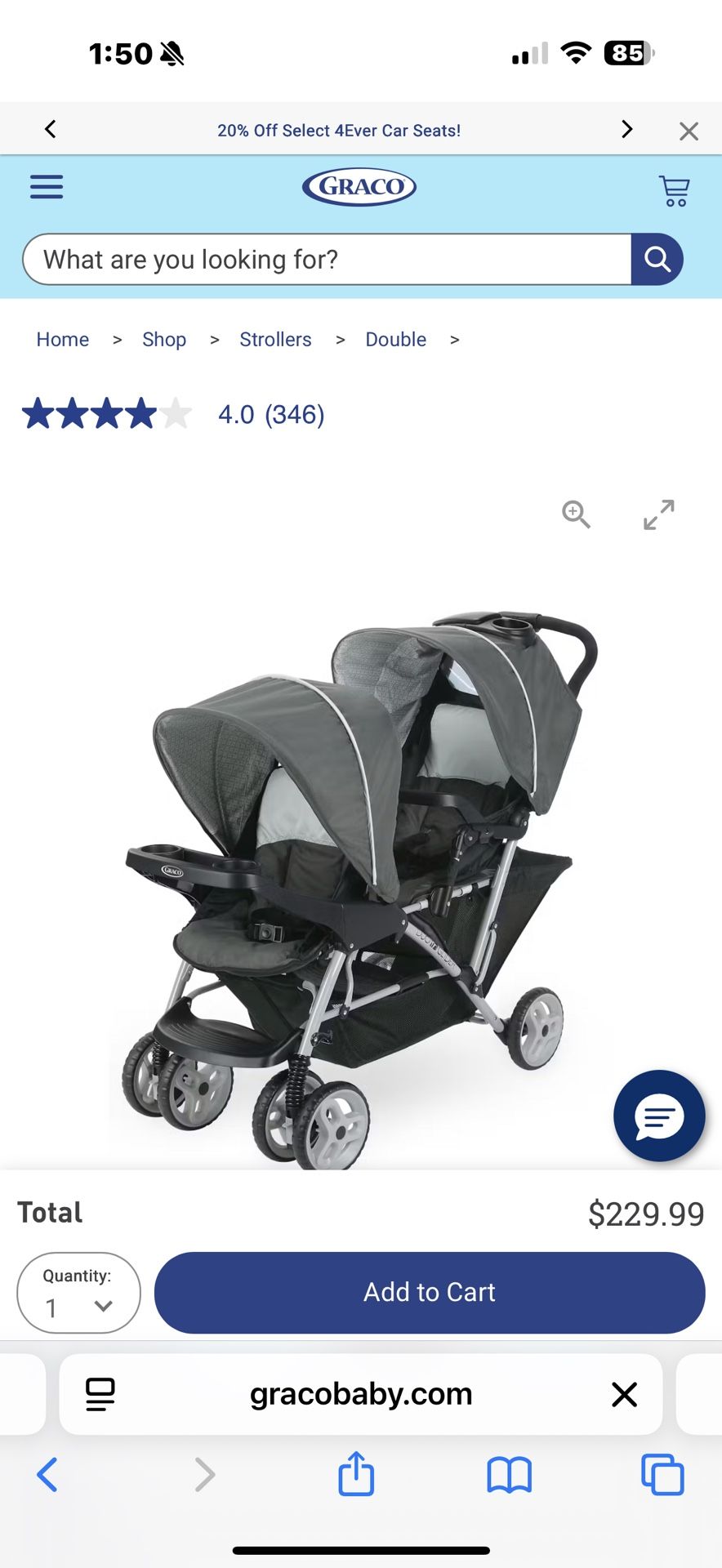 Graco Duoglider Double Stroller NEW