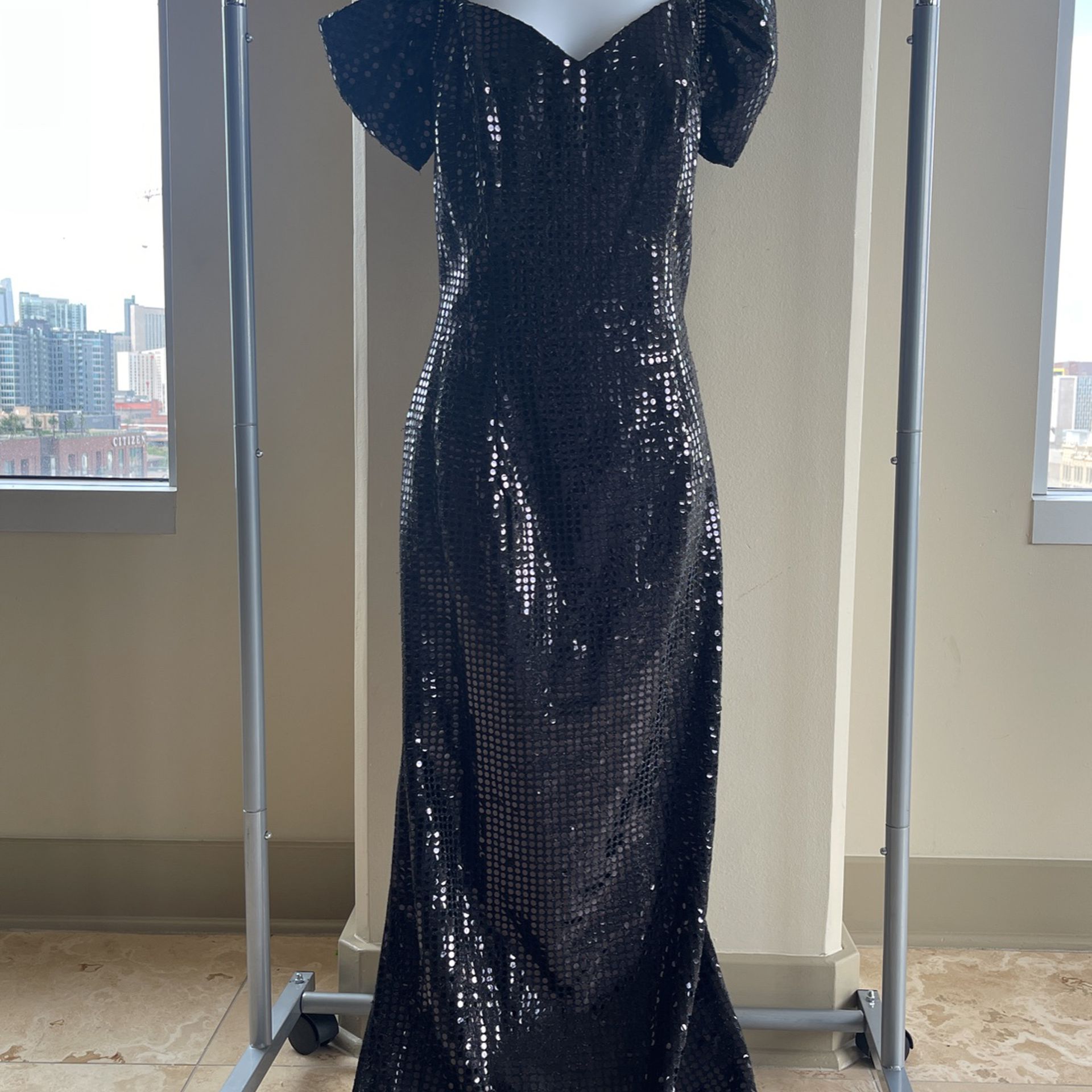 SZ. 13/14 Ladies Vintage Black Sequin Formal Evening Gown Dress