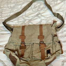 Canvas and Leather Sechunk brand Satchel  Military Messenger Bag