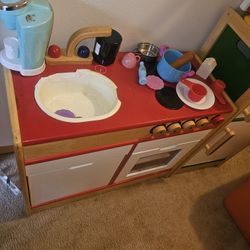 Kids Wooden Kitchen And High Chair