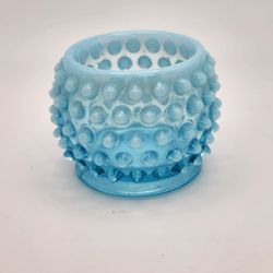 VTG Fenton Blue Hobnail Opalescent Glass Vessel 2" Votive or Toothpick Holder
