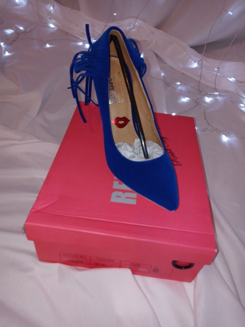 Electric Blue Fringed Pumps Sz 7
