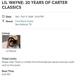 Lil Wayne - 20 Years of Carter Classics Tour - Tickets(2)
