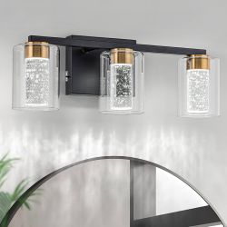 1137 3-Light Black and Gold Vanity Light with 3 Color Modes (3000K/4000K/6000K), Eye Protection LED Bathroom Light Fixture, Dimmable Modern Wall Light