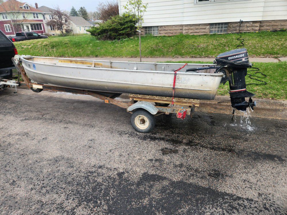 14ft Boat W/ Motor And Trailer