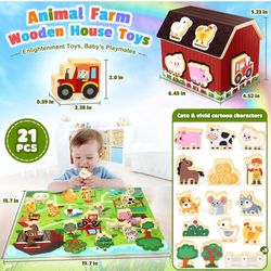 Wooden Farm Animals Toy for Toddler: Montessori STEM Learning Activity Toy for 1-5 Year Olds Boys - Sorting & Stacking Sensory Educational Shape Sorte