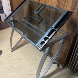 Tilting Glass Artist Desk W Pencil Storage