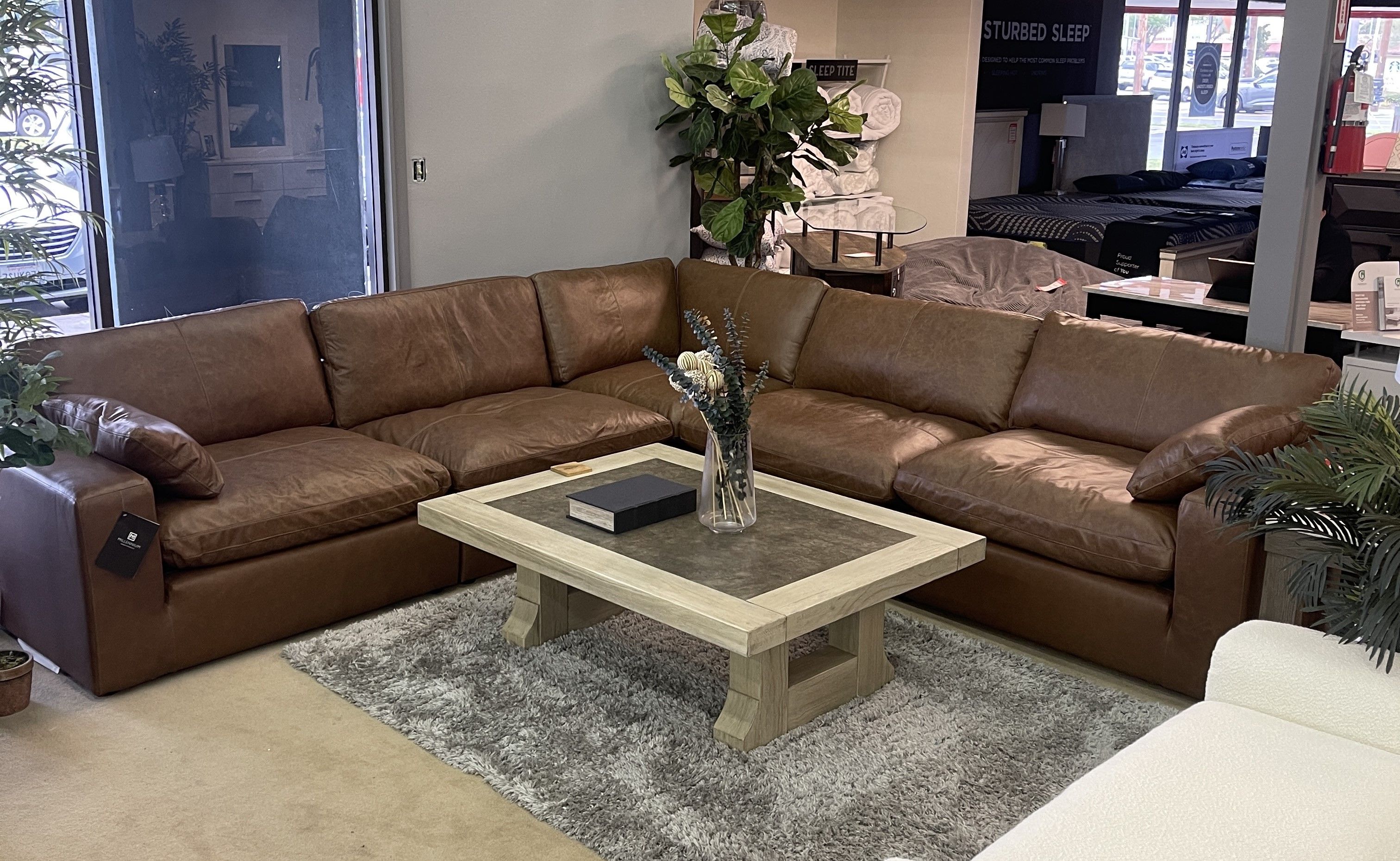 Caramel Leather 5pc Modular Sectional Sofá Cómodo