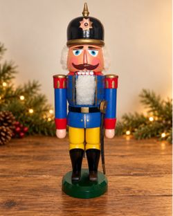 Vintage 12-inch Erzgebirge wooden soldier nutcracker, made in the former German Democratic Republic