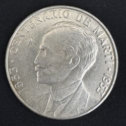 Cuba 1953 1 Peso Cuban Silver Coin Ungraded