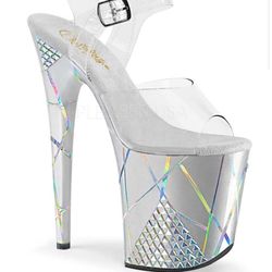 Pleaser Silver Flamingo-808SHAPE-1 Holographic Women's Platform Heels