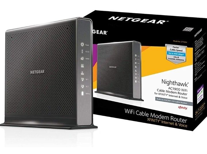 NETGEAR Nighthawk AC1900 (24x8) DOCSIS 3.0 WiFi Cable Modem Router Combo For XFINITY Internet & Voice (C7100V) Ideal for Xfinity Internet and Voice se