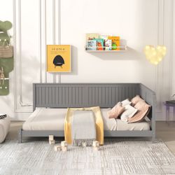 NEW Full Size Wood Daybed/Sofa Bed, Gray