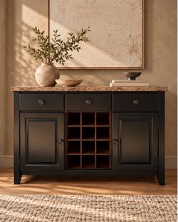 Black Buffet Sideboard / Credenza with Wine Rack -FREE DELIVERY