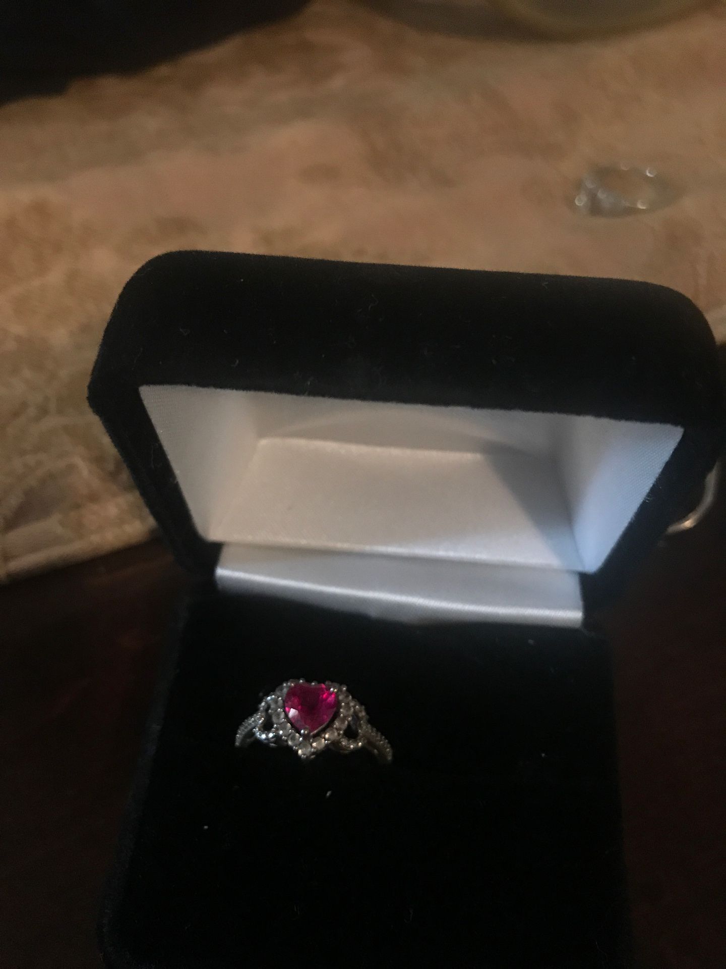 Sterling silver diamond/ruby heart ring size 7