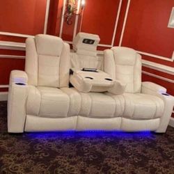 White Electric Power Reclining Sofa With LED Light And Adjustable Headrest🤩 Brand New 💥 Living Room ✅