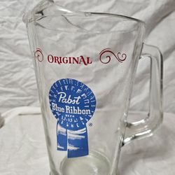 The Original 1961 PABST BLUE RIBBON PBR Large Heavy Glass Mug Pitcher. 9 3/4” tall