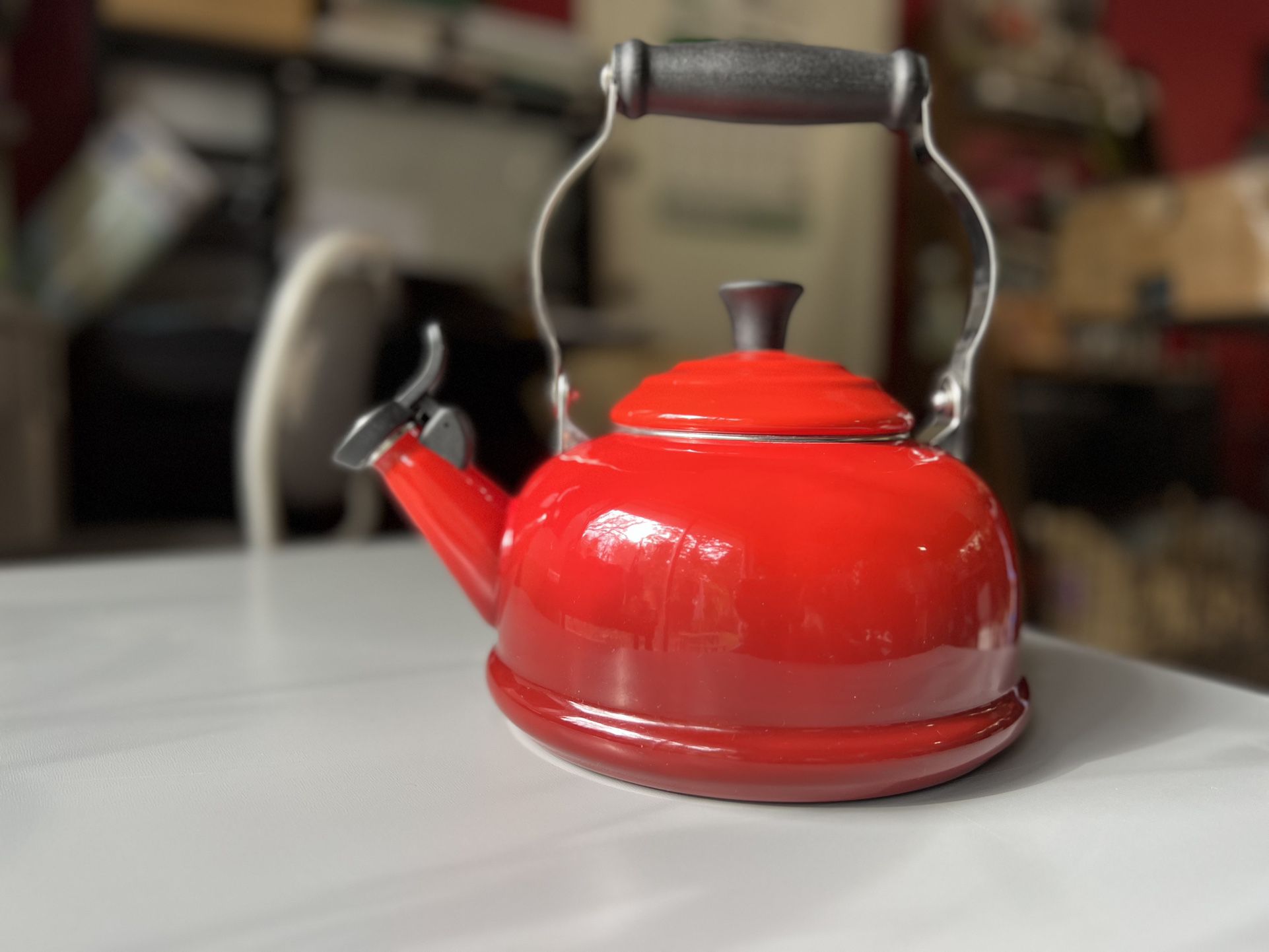 Le Creuset Classic Whistling Kettle, Cerise (Red) for Sale in
