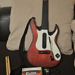 Wireless Guitar Hero 5 Guitar for Xbox 360, World Tour Game, Microphone & Drum Sticks