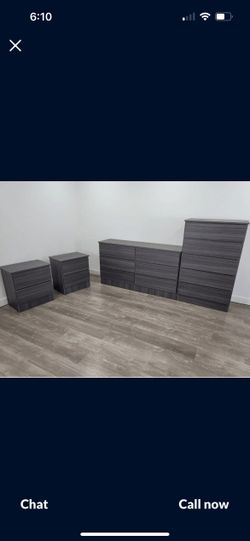 Dresser 2 nigth stand  and chest – White, Black, and Gray