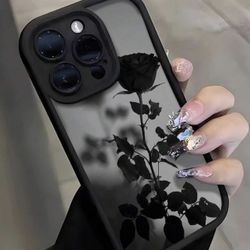 iPhone 16 Pro Max Case Cute Flower Floral Rose with Trendy Black Shadow Design