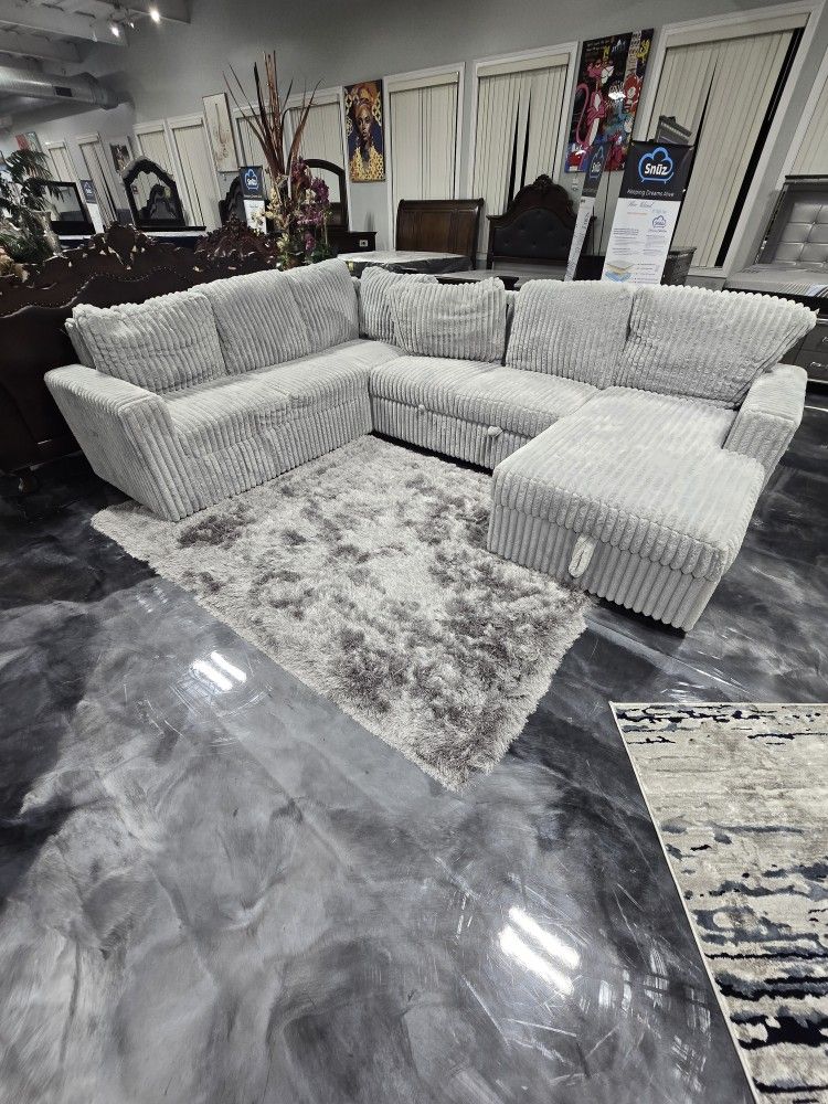 CORDUROY GREY BRAND NEW SECTIONAL SAME DAY DELIVERY 