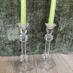 (2) 9” Glass Candlestick Holders - Home Decor 