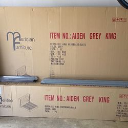 Upholstered Grey Velvet King Bed New in Box